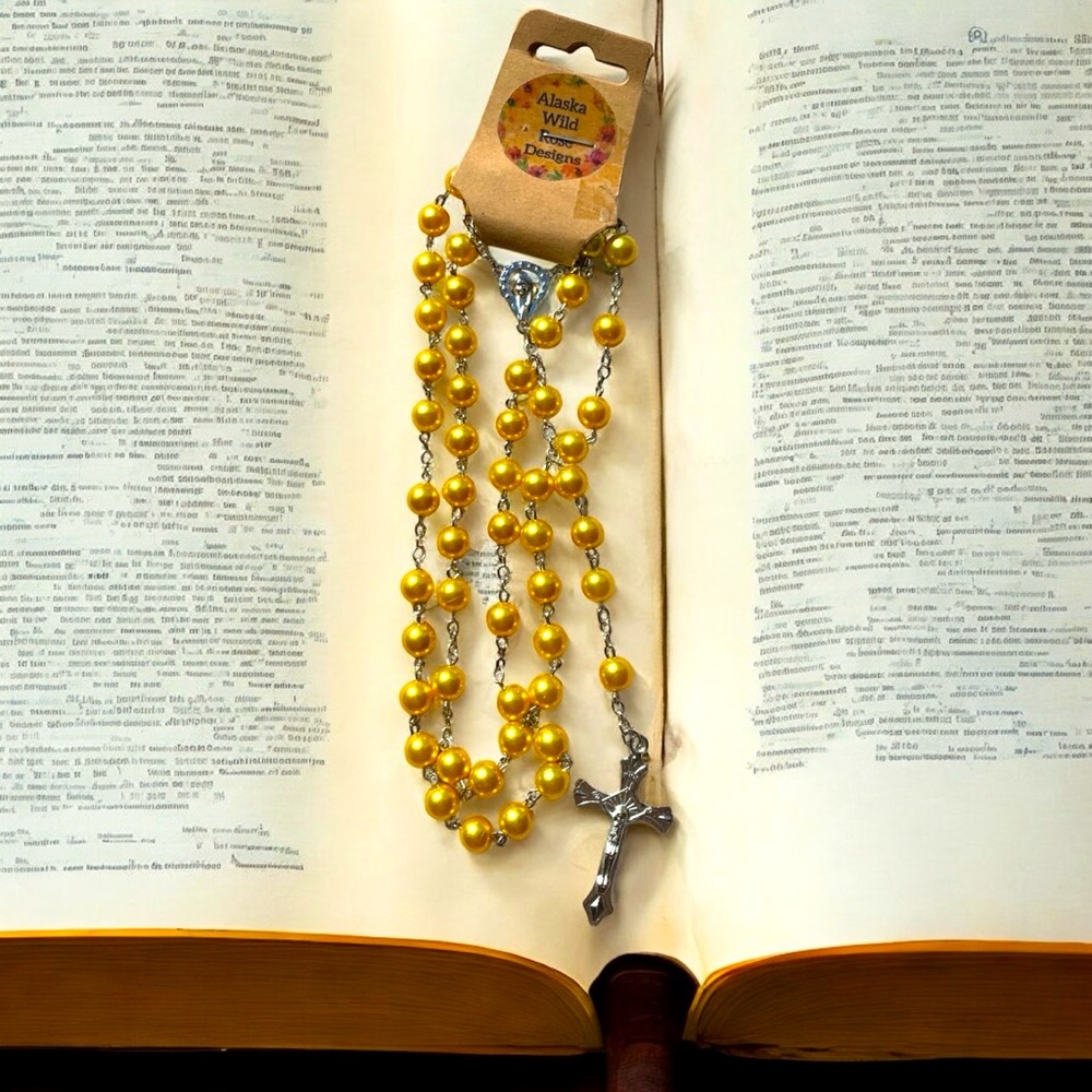 Rosary Necklace with light weight gold colored beads